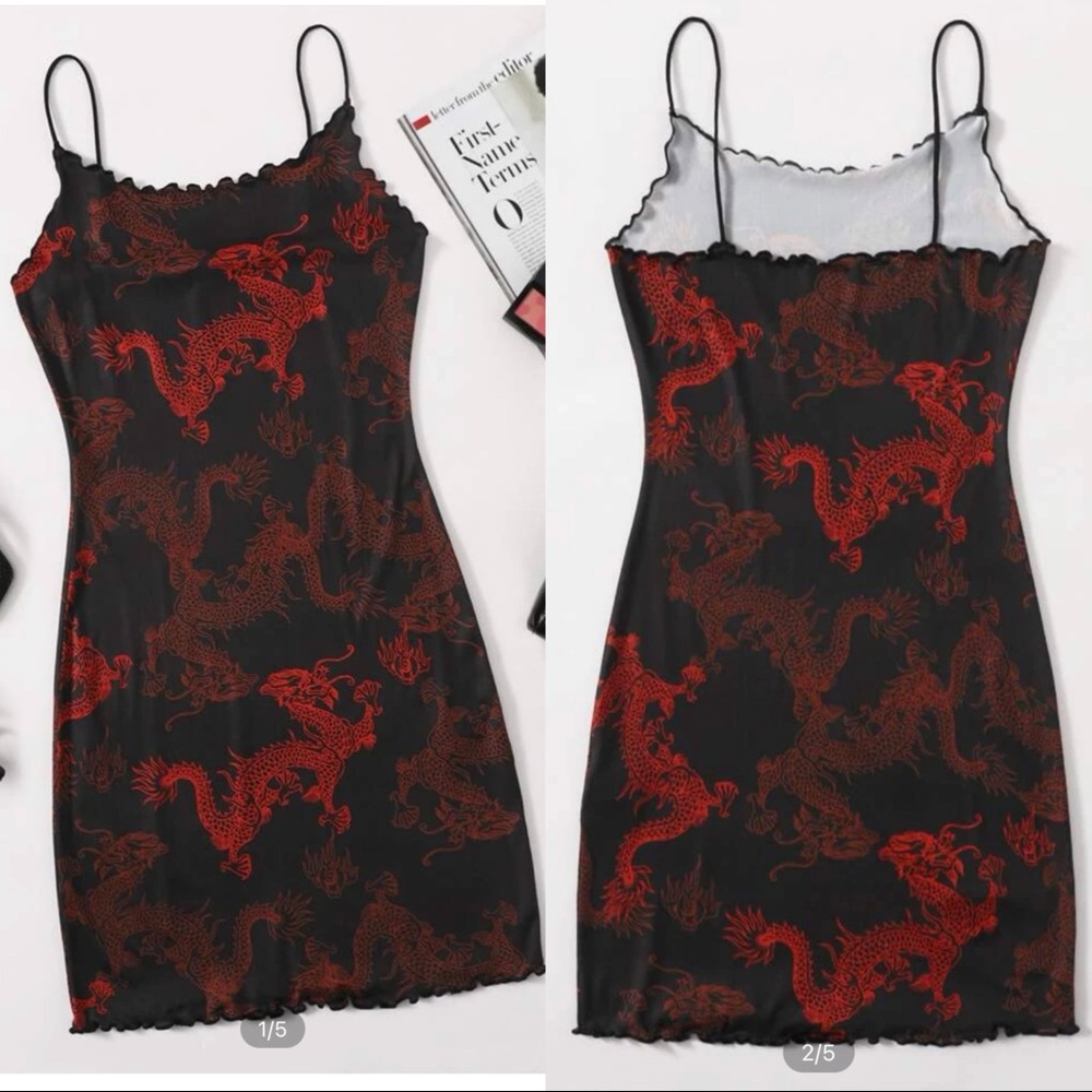 3 for $10: Lettuce Trim Dragon Print Dress